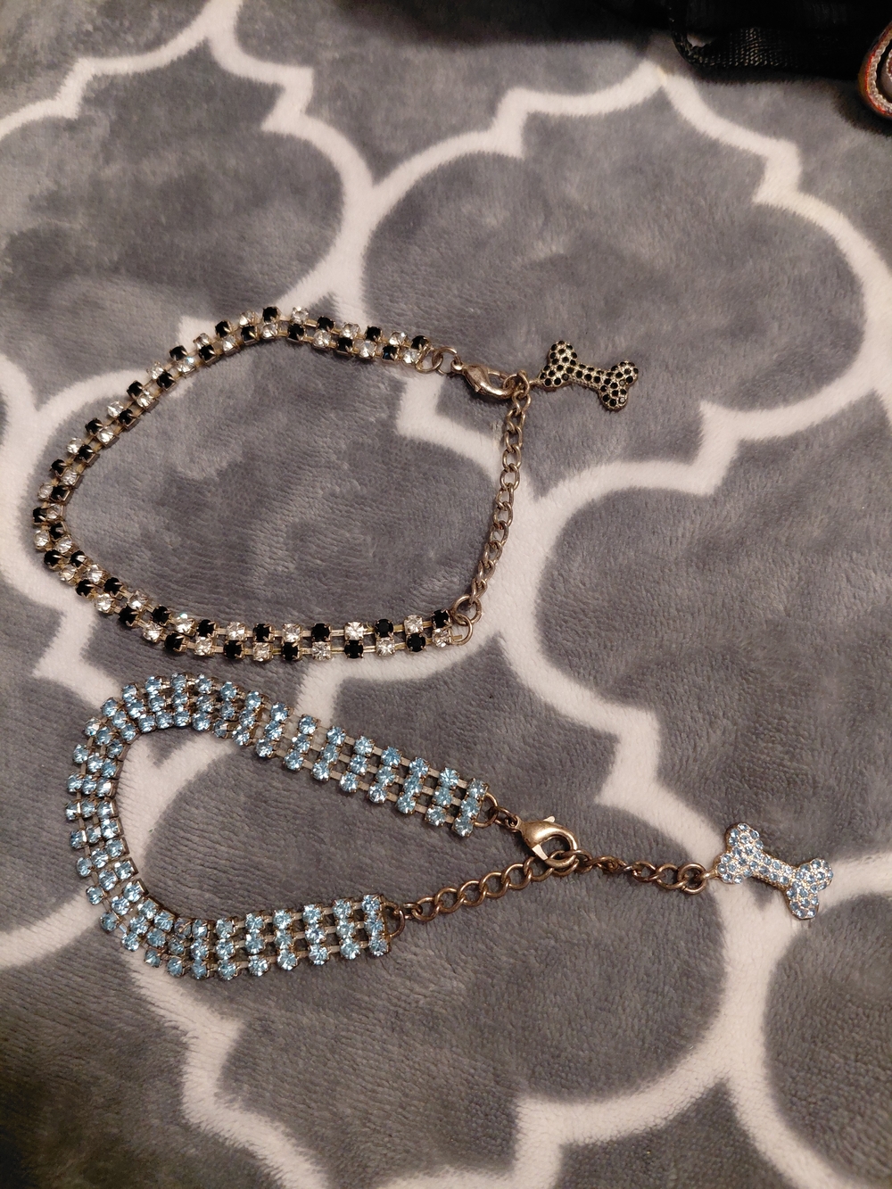 Rhinestone Dog Bone Charm Bracelet - Blue & Black Options